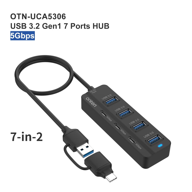 Onten UCA5306 7 en 2 USB3.0 + Type-C 7-Ports HUB Estación de acoplamiento Soporte Función OTG, UCA5306
