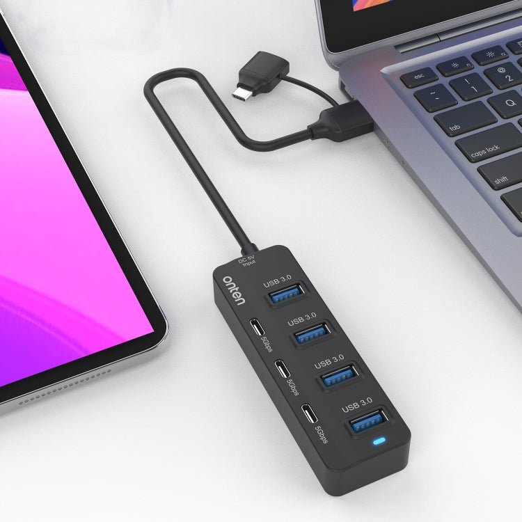 Onten UCA5306 7 en 2 USB3.0 + Type-C 7-Ports HUB Estación de acoplamiento Soporte Función OTG, UCA5306