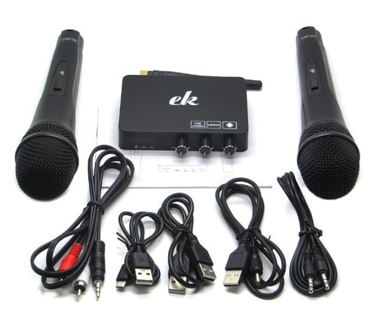 Juego de equipo de canto de Karaoke en red de TV para el hogar, tarjeta de sonido, micrófono inalámbrico, decodificador de Karaoke KTV para ordenador, black