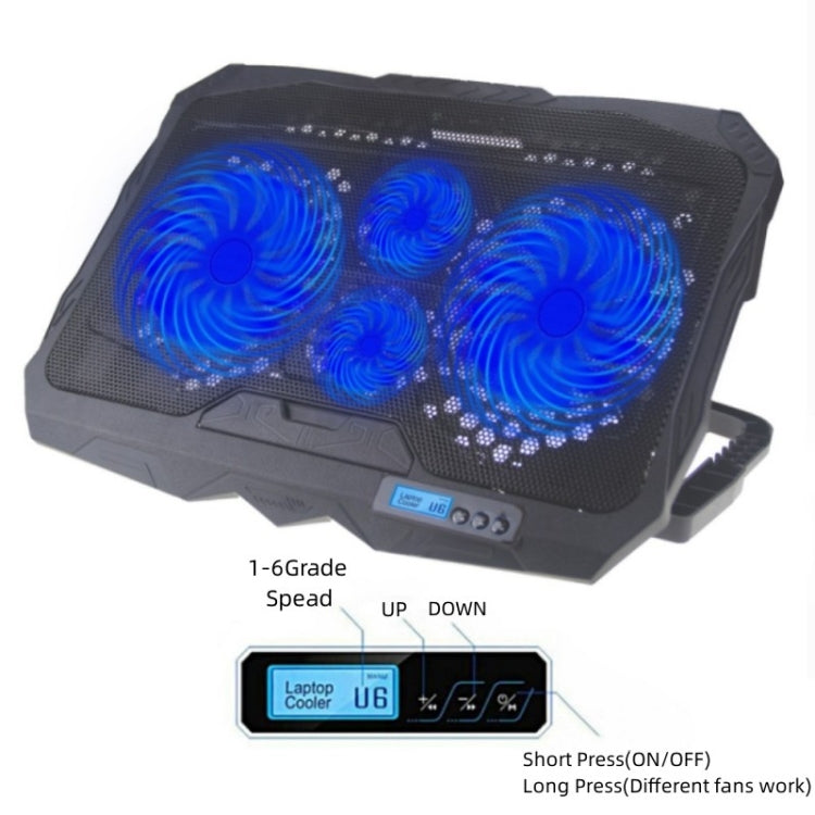 S18 Aluminio Cuatro ventiladores Gaming Laptop Cooling Pad Soporte plegable con pantalla de velocidad del viento, S18