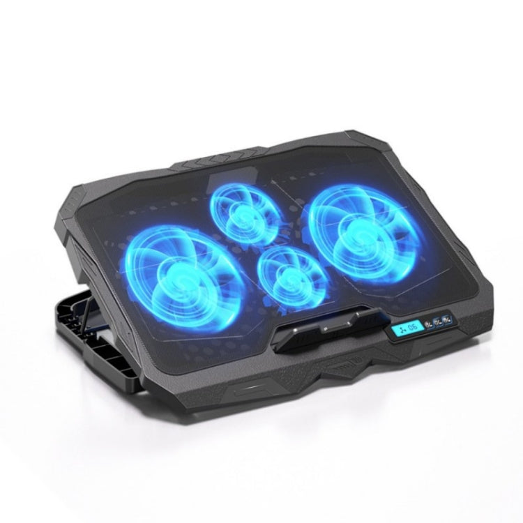 S18 Aluminio Cuatro ventiladores Gaming Laptop Cooling Pad Soporte plegable con pantalla de velocidad del viento, S18