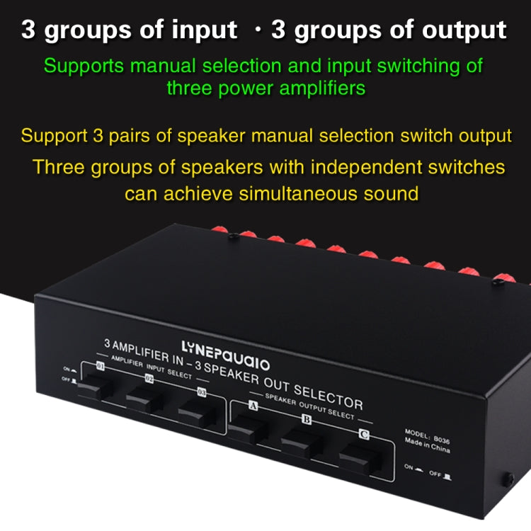 Amplificador de potencia de 3 entradas y 3 salidas y conmutador de altavoz, divisor de interruptor de altavoz, comparador, B036
