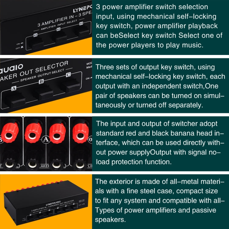 Amplificador de potencia de 3 entradas y 3 salidas y conmutador de altavoz, divisor de interruptor de altavoz, comparador, B036