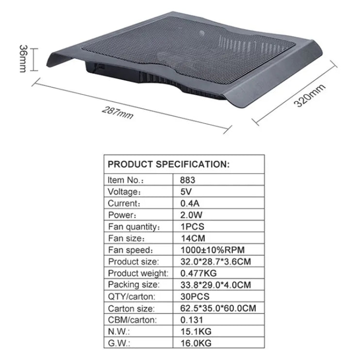 883 Game Work Laptop Router Soporte de disipación de calor con ventilador de luz LED, 883