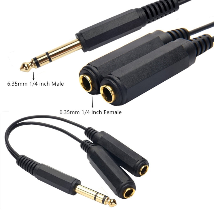 JUNSUNMAY 6,35 mm 1/4 de pulgada macho a doble hembra cable adaptador de audio estéreo, longitud: 20 cm, 6.35mm M to 2 x F 20cm