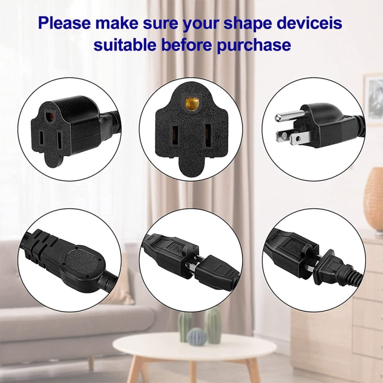 JUNSUNMAY US 1.6FT NEMA 5-15P Salida de 1 a 2 vías NEMA 5-15R SJT 16AWG Extensor de cable de alimentación de 3 clavijas