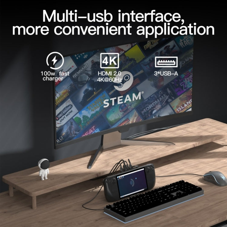 V266 Para Steam Deck 5 en 1 Soporte Estación de acoplamiento Base de carga Soporte 4K / 60Hz USB3.0, V266 5 in 1
