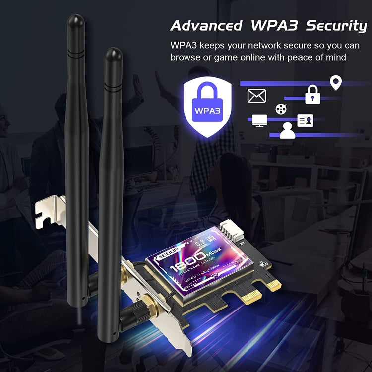 EDUP EP-9658 PCI-E WiFi 6 tarjeta AX1800M Bluetooth 5,2 adaptador para PC de escritorio, 2,4 GHz/5,8 GHz de doble banda inalámbrica PCI-E tarjeta de red interna