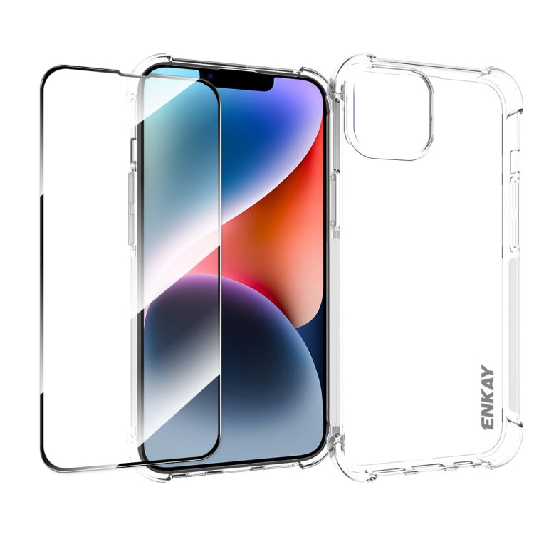 ENKAY Hat-Prince Funda de teléfono transparente de TPU a prueba de golpes con película de vidrio, For iPhone 14, For iPhone 14 Plus, For iPhone 14 Pro, For iPhone 14 Pro Max