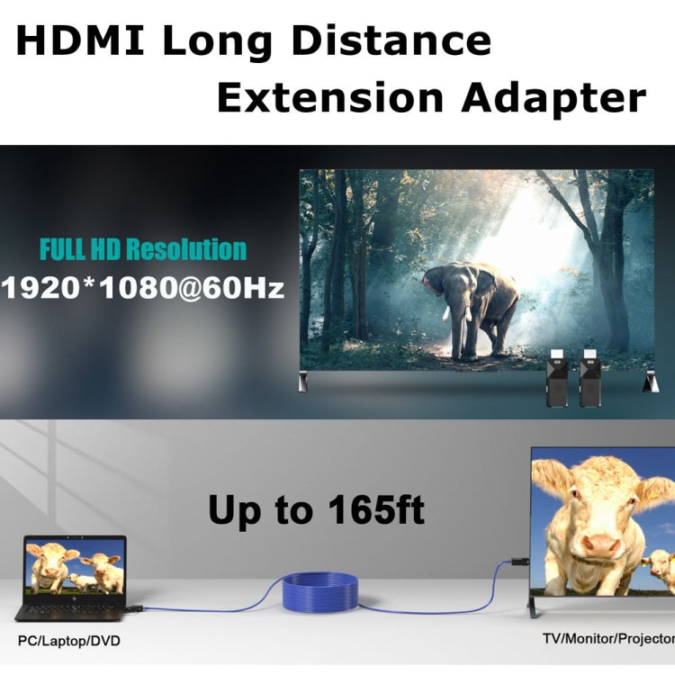 Extensor HDMI 165ft Audio Video 1080P sobre Cat5 Cat6 Cable Ethernet Transmitir señal sin pérdidas HDMI Adaptador de extensión de larga distancia