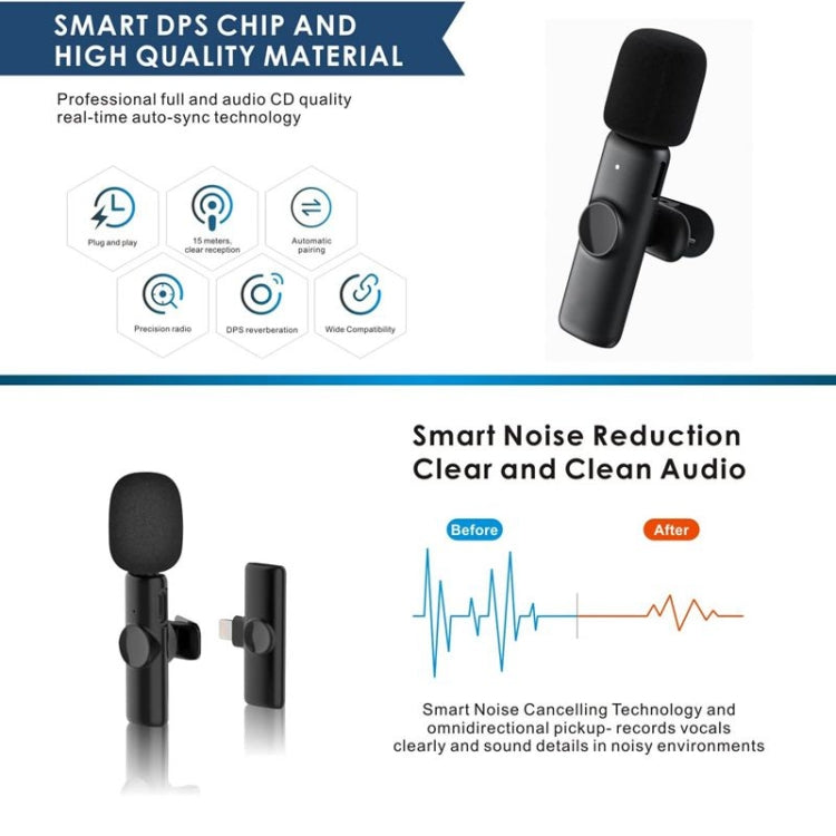 Mini micrófono Bluetooth Micrófono inalámbrico de reducción de ruido Lavalier para iPhone / iPad, con receptor de 8 pines, Single Microphone, Dual Microphones