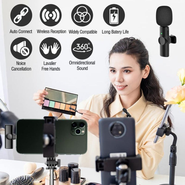 Mini micrófono Bluetooth Micrófono inalámbrico de reducción de ruido Lavalier para iPhone / iPad, con receptor de 8 pines, Single Microphone, Dual Microphones