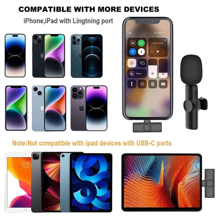 Mini micrófono Bluetooth Micrófono inalámbrico de reducción de ruido Lavalier para iPhone / iPad, con receptor de 8 pines, Single Microphone, Dual Microphones