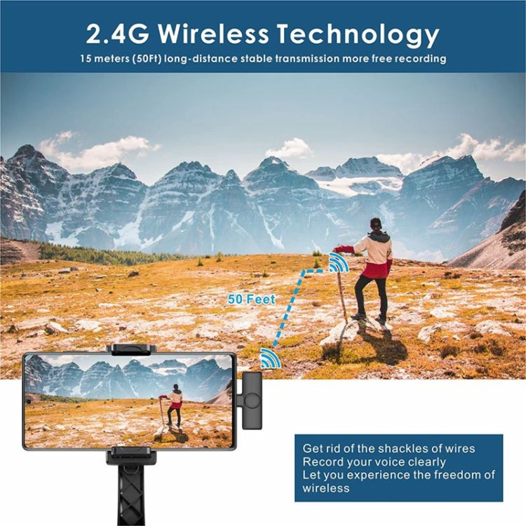 Micrófono de solapa Lavalier inalámbrico para teléfono Android y computadora con receptor USB-C / Type-C, One by One, One by Two