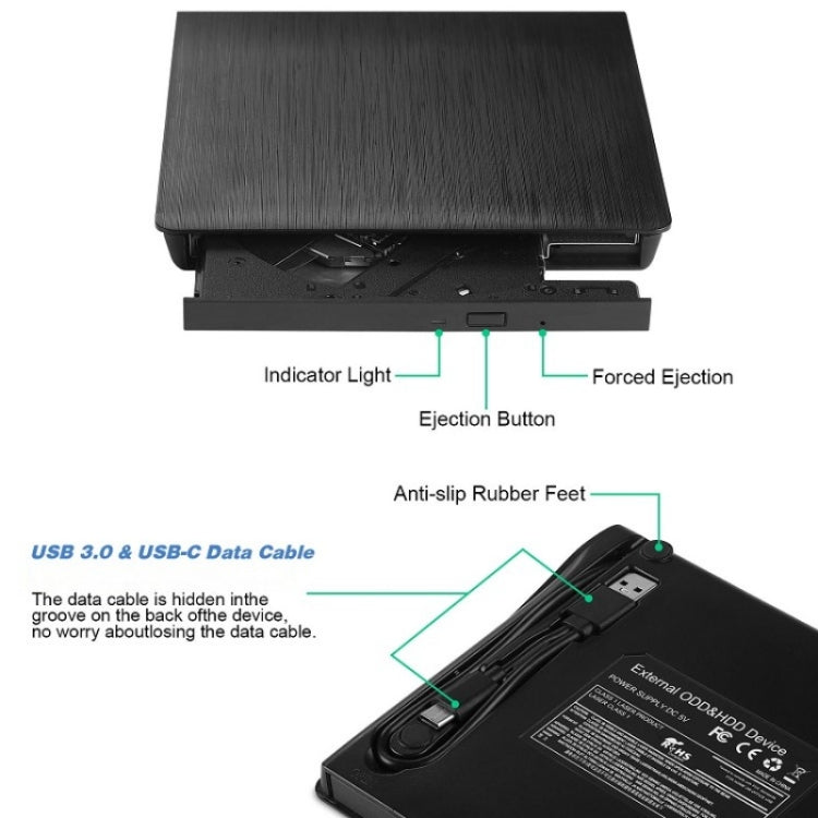 BT638 Notebook Desktop Externo USB 3.0 Reproductor de CD portátil CD-RW Grabadora de unidad óptica, BT638