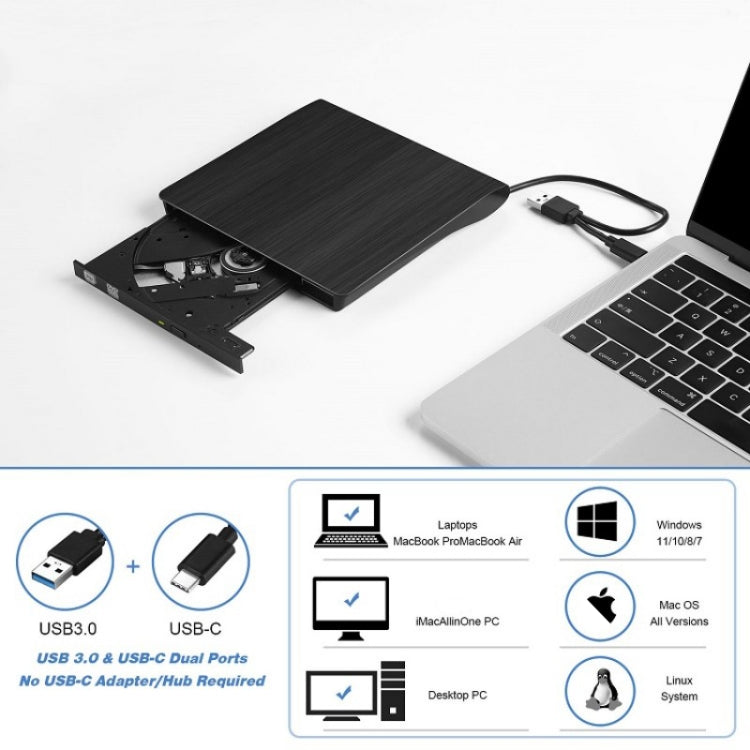 BT638 Notebook Desktop Externo USB 3.0 Reproductor de CD portátil CD-RW Grabadora de unidad óptica, BT638
