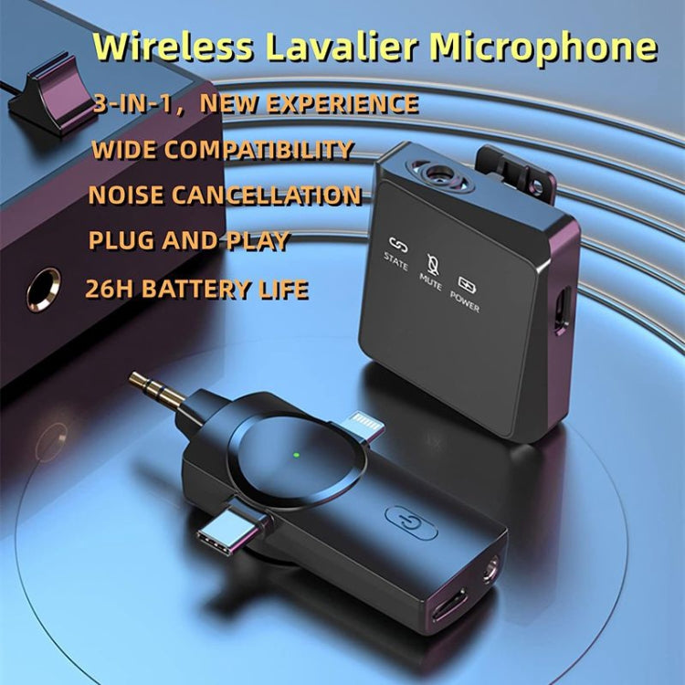 Mini micrófono lavalier inalámbrico 3 en 1 para cámara iPhone / iPad / Android / PC, One by One, One by Two