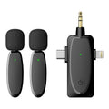 Mini micrófonos Lavalier inalámbricos 3 en 1 para iPhone / Android / Cámara con función de reducción de ruido, One by Two