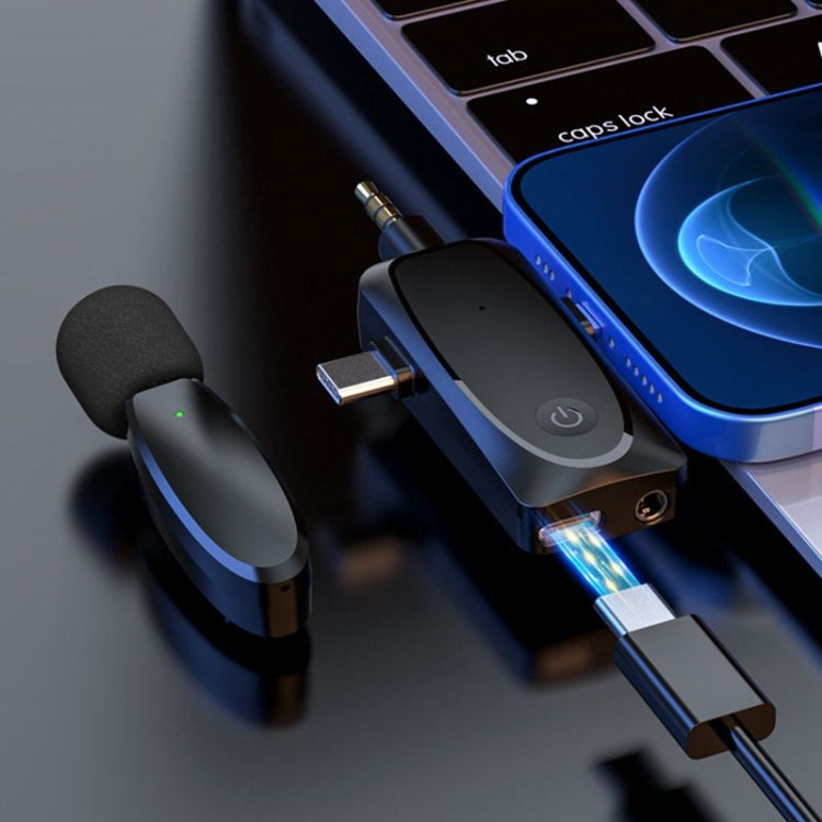 Mini micrófonos Lavalier inalámbricos 3 en 1 para iPhone / Android / Cámara con función de reducción de ruido, One by Two