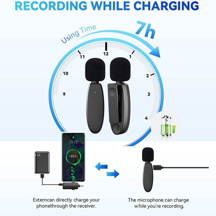 Mini micrófonos Lavalier inalámbricos 3 en 1 para iPhone / Android / Cámara con función de reducción de ruido, One by Two