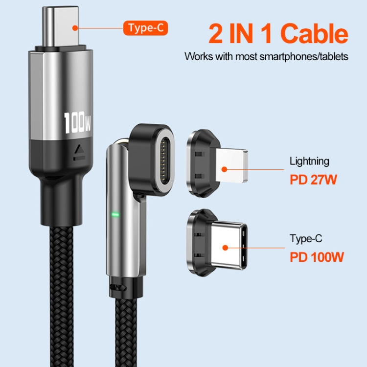 ENKAY 2 en 1 PD 100W / 27W Rotación de 180 grados Tipo C magnético / Cable de datos de carga rápida de 8 pines con luz LED, 1m, 2m
