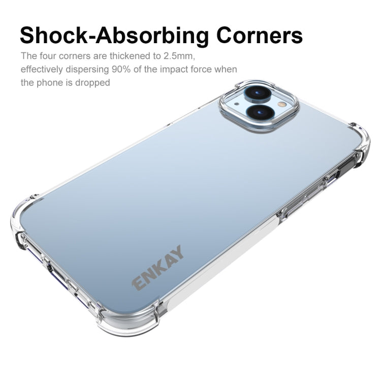 ENKAY Funda de teléfono transparente de TPU a prueba de golpes con película de vidrio, For iPhone 14 Plus, For iPhone 15 Pro Max, For iPhone 14, For iPhone 15 Pro, For iPhone 14 Pro, For iPhone 15 Plus, For iPhone 14 Pro Max, For iPhone 15