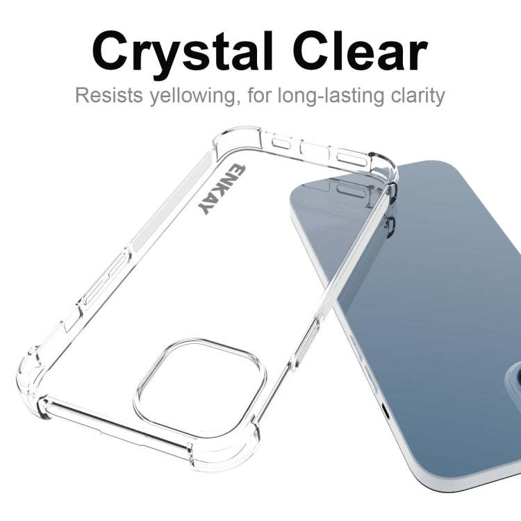 ENKAY Funda de teléfono transparente de TPU a prueba de golpes con película de vidrio, For iPhone 14 Plus, For iPhone 15 Pro Max, For iPhone 14, For iPhone 15 Pro, For iPhone 14 Pro, For iPhone 15 Plus, For iPhone 14 Pro Max, For iPhone 15