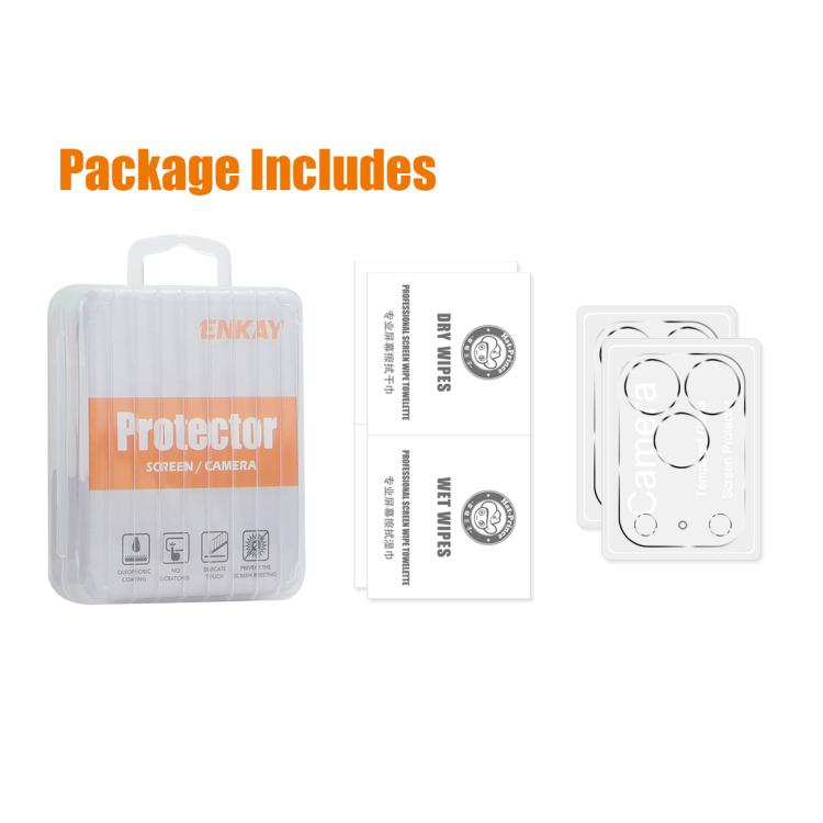2 uds ENKAY Hat-Prince 9H lente de cámara trasera película de vidrio templado, For iPhone 17e / 16e, For iPhone 17 Pro Max, For iPhone 17 Pro, For iPhone 17, For iPhone Air, For iPhone 16 Pro / 16 Pro Max, For iPhone 16 / 16 Plus                       ...
