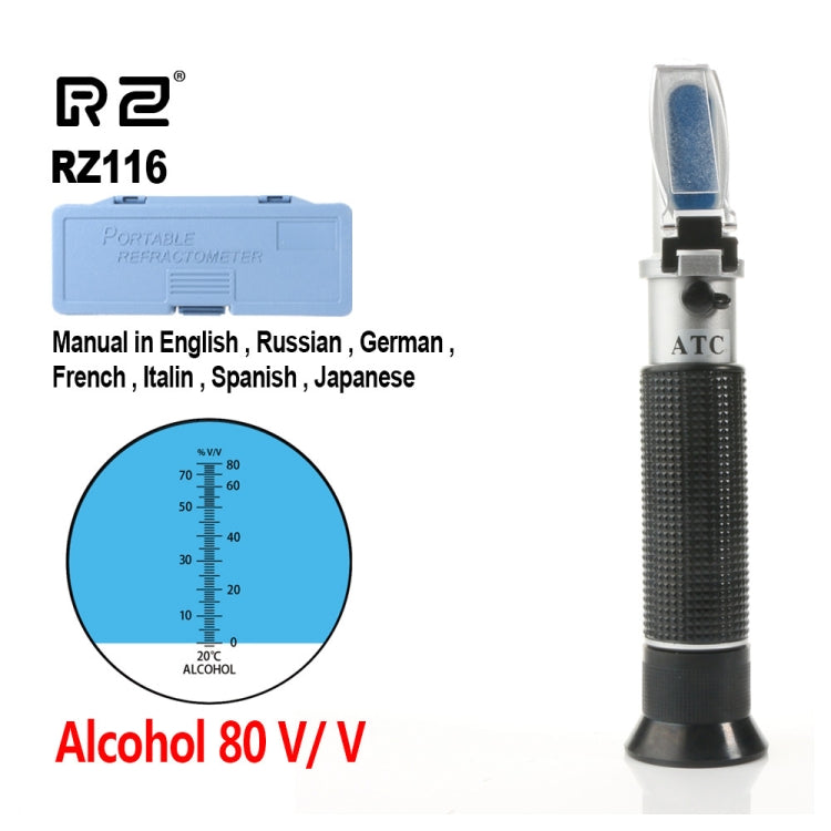 Refractómetro RZ116, refractómetro Digital automático portátil de Alcohol, 0-80 glicol, refractómetro Atc Brix portátil, caja de cerveza