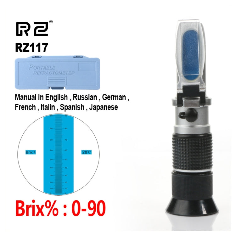 Medidor Brix óptico RZ117, medidor Brix portátil de alta concentración, medidor de azúcar de miel, rango 0-90