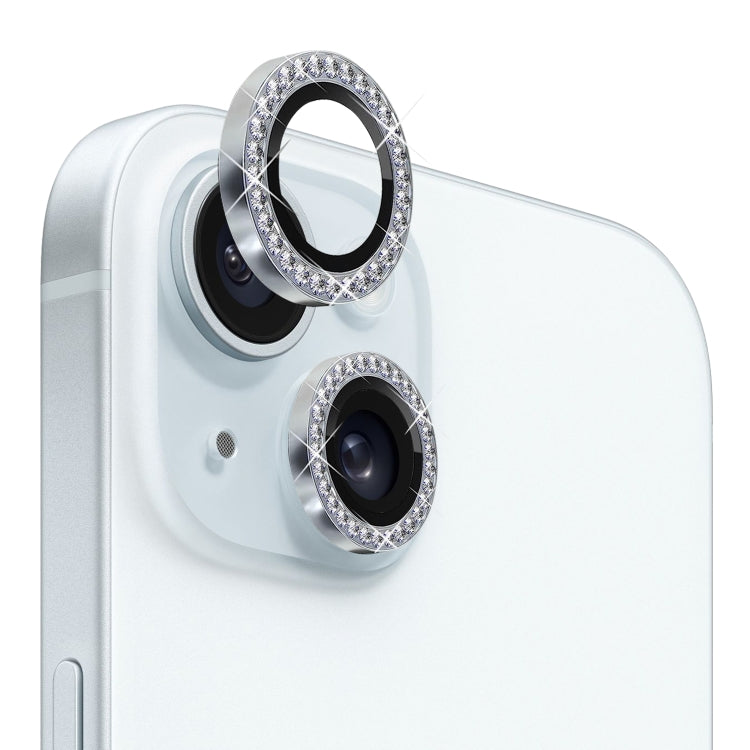 NORTHJO Protector de lente de cámara Película de anillo de diamantes de imitación de metal de vidrio templado, For iPhone 15 / 15 Plus
