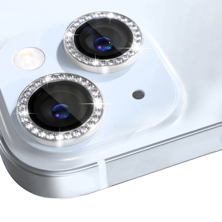 NORTHJO Protector de lente de cámara Película de anillo de diamantes de imitación de metal de vidrio templado, For iPhone 15 / 15 Plus