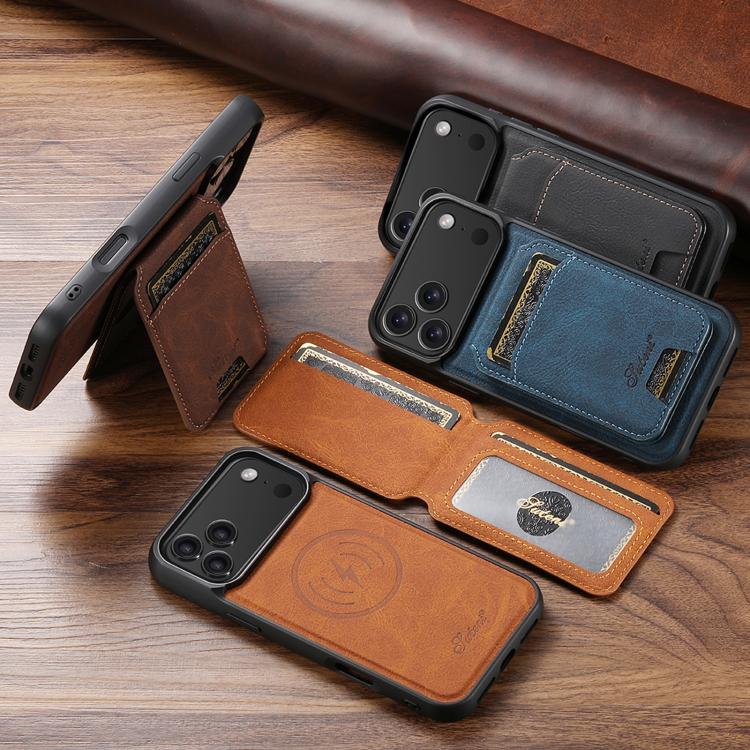 Suteni H16 Funda para teléfono con parte trasera tipo billetera desmontable de cuero con textura de litchi, For iPhone 12 Pro, For iPhone 17e / 16e