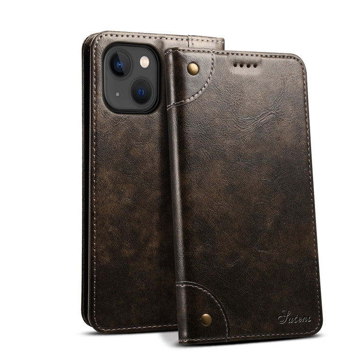 Suteni Funda para teléfono de cuero con hebilla y textura de becerro barroca, For iPhone 15