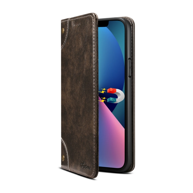 Suteni Funda para teléfono de cuero con hebilla y textura de becerro barroca, For iPhone 15