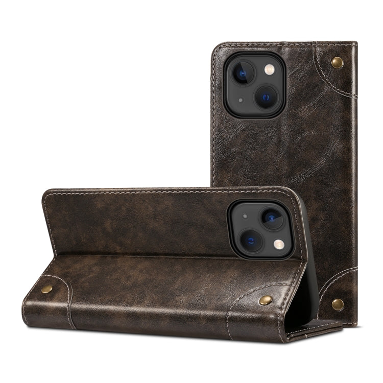 Suteni Funda para teléfono de cuero con hebilla y textura de becerro barroca, For iPhone 15