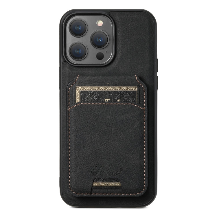 Suteni H17 Funda para teléfono con billetera desmontable MagSafe de cuero con textura de litchi, For iPhone 12 Pro, For iPhone 17e / 16e