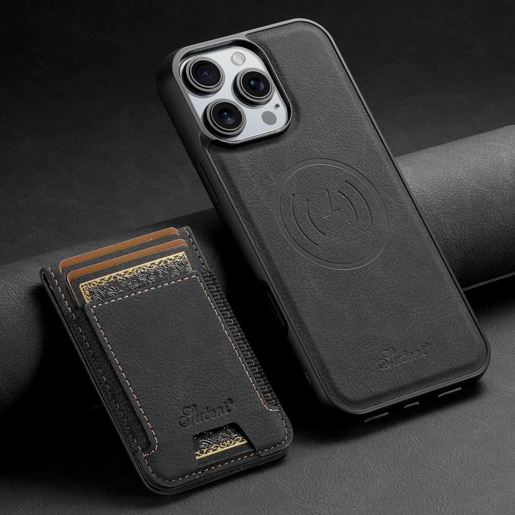 Suteni H17 Funda para teléfono con billetera desmontable MagSafe de cuero con textura de litchi, For iPhone 17e / 16e, For iPhone 17 Pro Max, For iPhone 17 Pro, For iPhone 17, For iPhone Air, For iPhone 16 Pro Max, For iPhone 16 Pro, For iPhone 16 Plus...