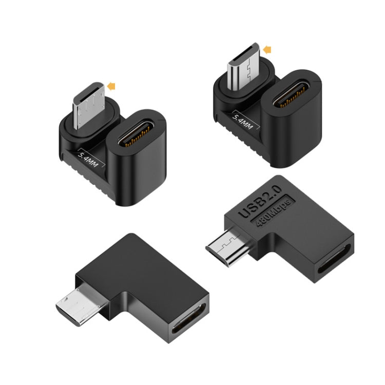 Adaptador tipo C hembra a Micro USB macho Transmisión de carga de datos, Type-C Female to Micro Male U Shape Back, Type-C Female to Micro Male U Shape Front, Type-C Female to Micro Male Right Bend, Type-C Female to Micro Male Left Bend