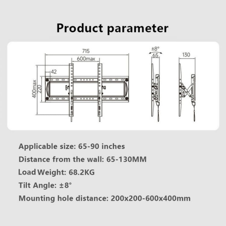 NB DF80-T Soporte de televisión ajustable en ángulo Soporte universal de montaje en pared para TV de 65-90 pulgadas, DF80-T