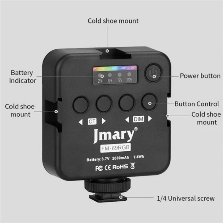 JMARY FM-69RGB Mini luz de vídeo RGB portátil, luz para cámara, lámpara de iluminación para fotografía, FM-69RGB