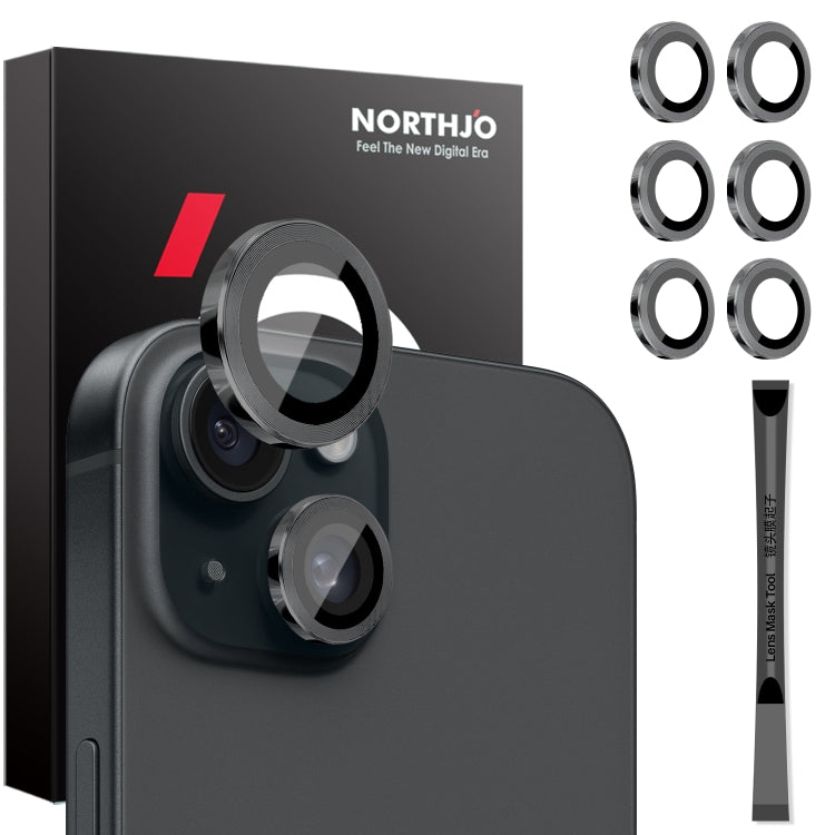 NORTHJO 3 Set 6pcs Cámara Protector de Lente Cubierta Anillo de Metal Película, For iPhone 15 / 15 Plus / 14 / 14 Plus