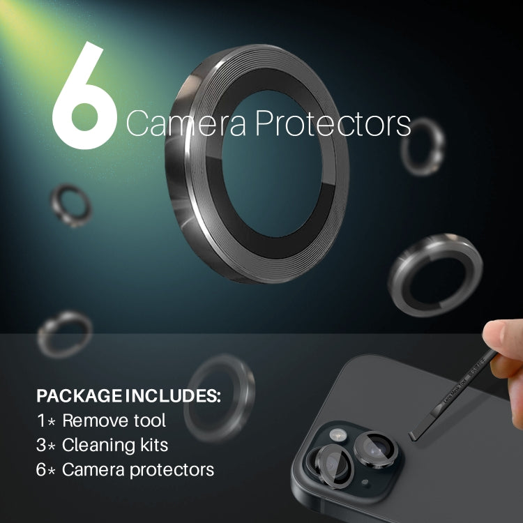NORTHJO 3 Set 6pcs Cámara Protector de Lente Cubierta Anillo de Metal Película, For iPhone 15 / 15 Plus / 14 / 14 Plus