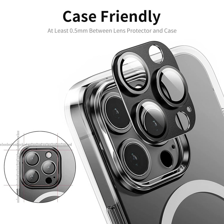Película de vidrio templado de aleación de aluminio para lentes de cámara antirreflejos ENKAY, For iPhone 16 Pro / 16 Pro Max