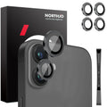 NORTHJO 2 juegos de 4 piezas de cubierta protectora de lente de cámara con anillo de película de metal, For iPhone 16 / 16 Plus