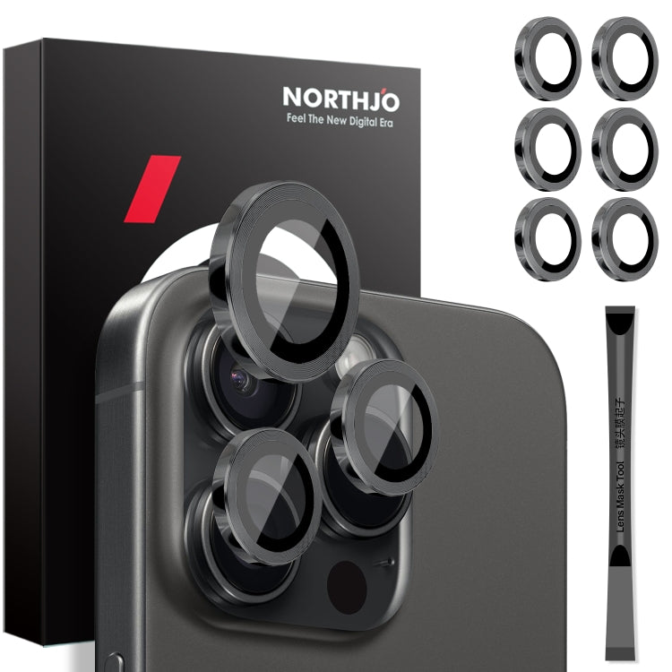 NORTHJO 2 juegos de 6 piezas de cubierta protectora de lente de cámara con anillo de película de metal, For iPhone 16 Pro / Pro Max