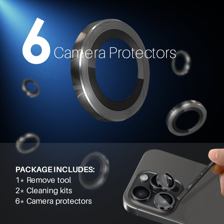 NORTHJO 2 juegos de 6 piezas de cubierta protectora de lente de cámara con anillo de película de metal, For iPhone 16 Pro / Pro Max