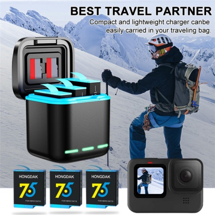 Estuche de almacenamiento de estación de carga de 3 baterías recargable GP-810 para GoPro HERO5 /6/7/8, For GoPro HERO5 /6 /7 /8