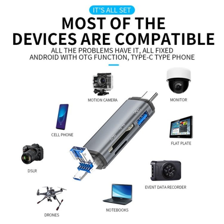 ADS-307 Adaptador OTG de transferencia de datos USB / Type-C / Micro Plug SD TF Card U-Disk Reader, ADS-307