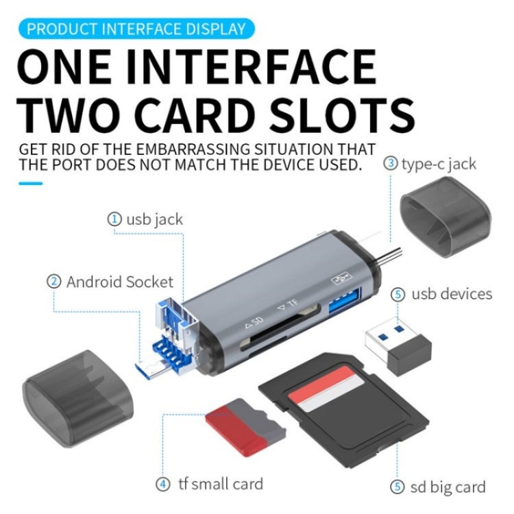 ADS-307 Adaptador OTG de transferencia de datos USB / Type-C / Micro Plug SD TF Card U-Disk Reader, ADS-307